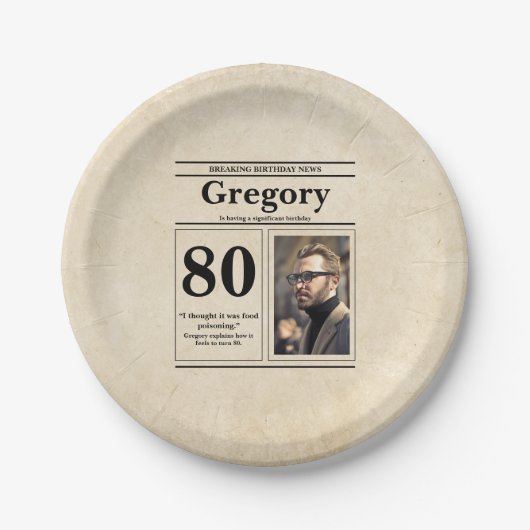 Custom Grappig Quote Retro Krant 80e Verjaardag Papieren Bordje (Voorkant)