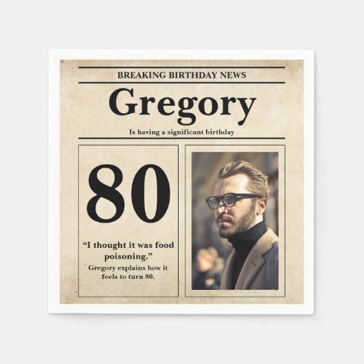 Custom Grappig Quote Retro Krant 80e Verjaardag Servet (Voorkant)