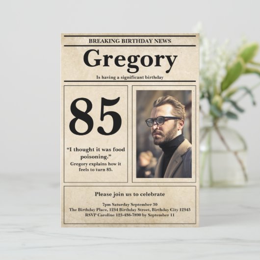 Custom Grappig Quote Retro Krant 85e Verjaardag Kaart (Staand voorkant)