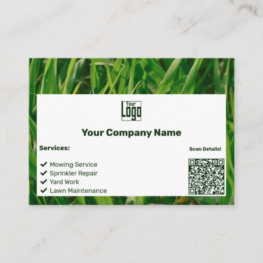 Custom Grass Afbeelding Groen Wit Logo CTA Lijst Q Visitekaartje (Voorkant)