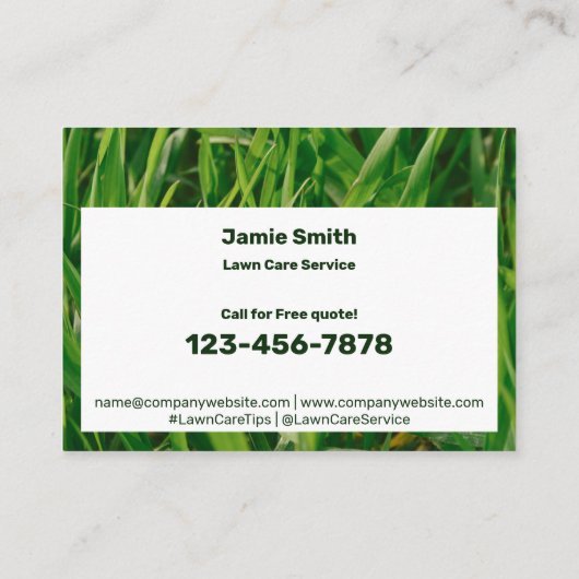 Custom Grass Afbeelding Groen Wit Logo CTA Lijst Q Visitekaartje (Achterkant)