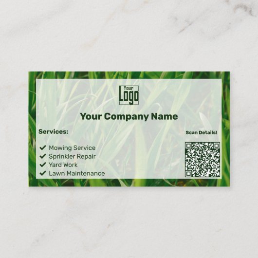 Custom Grass Afbeelding Groen Wit Logo QR Visitekaartje (Voorkant)
