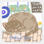 Custom Greek Taverna Cat Mediterranean Scene Vierkante Sticker (Voorkant)
