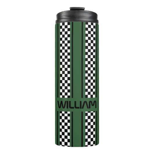 Custom Green and Black Race Sport Stripe Thermosbeker (Voorkant)