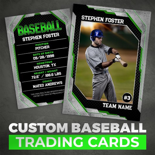 Custom Green Baseball Trading Kaart Baseball Playe Contactkaartje