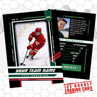 Custom Green & Black Ice Hockey Player Card Contactkaartje