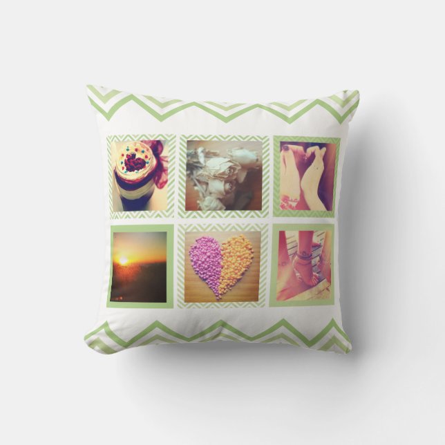 Custom Green Chevron Instagram Kussen (Voorkant)