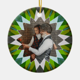 Custom Green Christmas Star Family Photo Gift Tree Keramisch Ornament