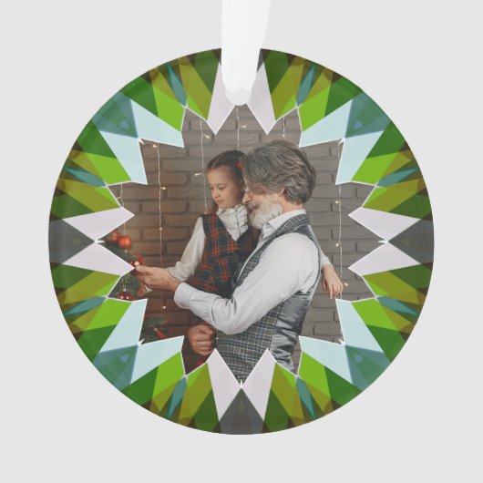 Custom Green Christmas Star Family Photo Gift Tree Ornament (voorkant)
