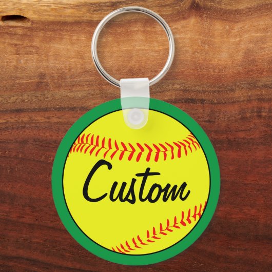 Custom Green Fastpitch Softball Team of Player Sleutelhanger (Voorkant)
