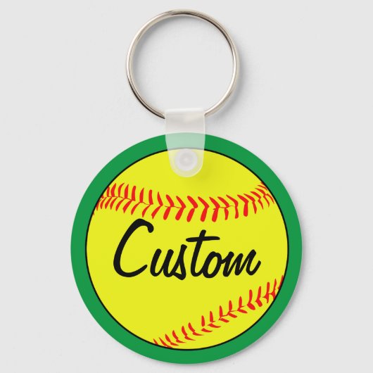 Custom Green Fastpitch Softball Team of Player Sleutelhanger (Achterkant)