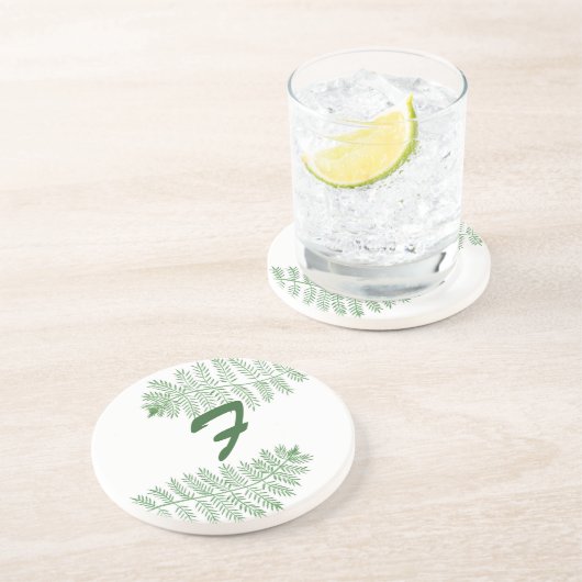 Custom Green Fern Monogram Onderzetters door Chery (Zijkant)