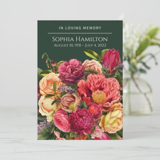 Custom Green Floral Funeral Memorial Programme Programmakaart (Staand voorkant)