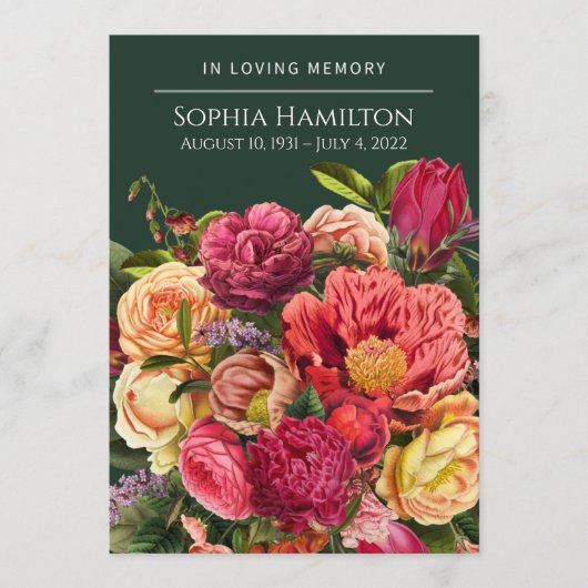 Custom Green Floral Funeral Memorial Programme Programmakaart (Voorkant)