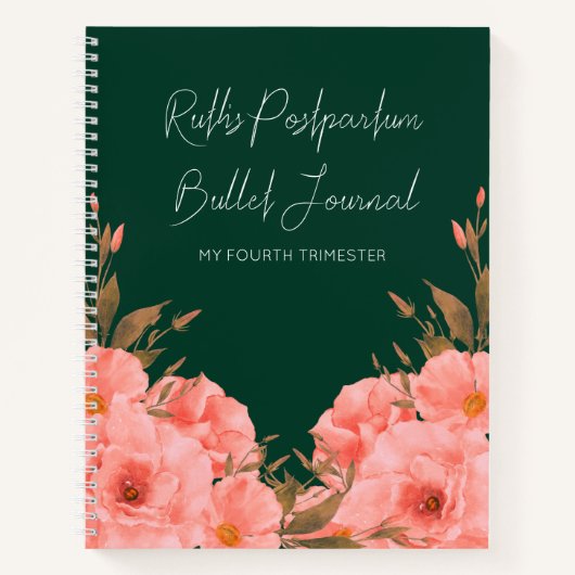 Custom Green Floral Postpartum Journal | New Moms Notitieboek (Voorkant)