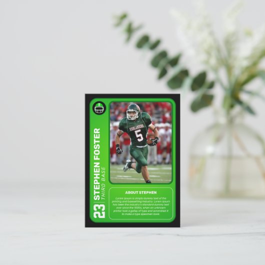 Custom Green Football Trading Kaart Photo Stats Contactkaartje (Staand voorkant)