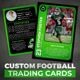 Custom Green Football Trading Kaart Photo Stats Contactkaartje