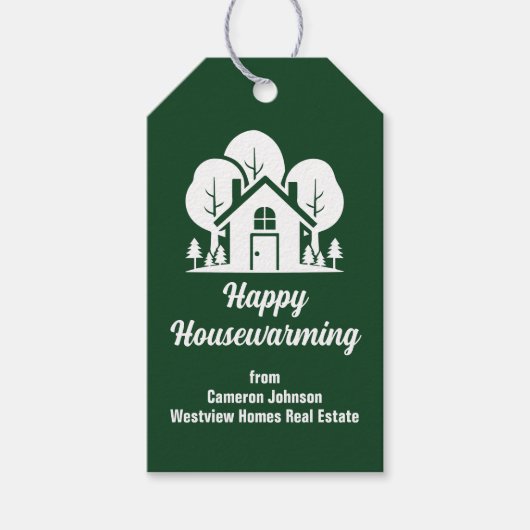 Custom Green Forest Happy Housewarming Realtor Cadeaulabel (Voorkant)
