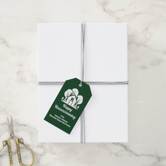 Custom Green Forest Happy Housewarming Realtor Cadeaulabel (Met Touw)