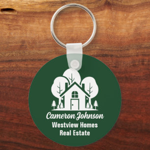 Custom Green Forest House Real Estate Company Sleutelhanger