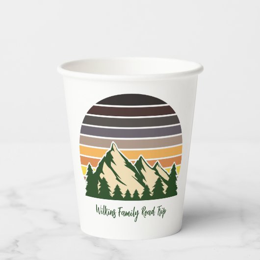 Custom Green Forest Mountain Party Papieren Bekers (Achterkant)