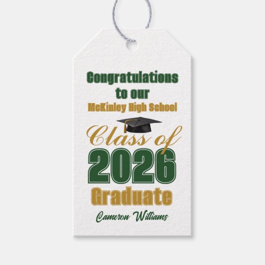 Custom Green Gold Class of 2026 Graduation Party Cadeaulabel (Voorkant)