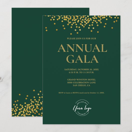 Custom green Gold confetti logo Gala corporate Kaart (Voorkant / Achterkant)