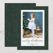 Custom Green Gold Snowy Photo Merry Kerstmis Kaart (Voorkant / Achterkant)