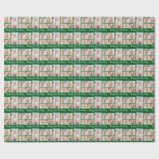 Custom Green Happy Birthday Photo Collage Cadeaupapier (Vlak)