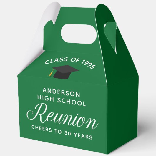 Custom Green High School Alumni Reunion Party Bedankdoosjes (Voorkant)