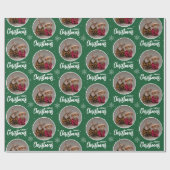 Custom Green Merry Christmas One Circle Photo Cadeaupapier (Vlak)