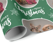 Custom Green Merry Christmas One Circle Photo Cadeaupapier (Rol Hoek)