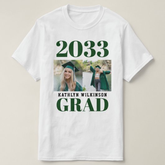 CUSTOM Green Modern Simple Script 2 Photo Afstudee T-shirt (Design voorkant)