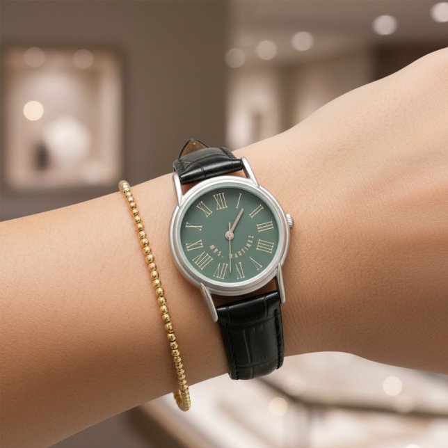 Custom Green Mr & Mrs Wedding Watch for Couples Horloge (Custom Mr and Mrs His and Hers Wedding, Newlywed, Husband & Wife Watch Gift for Him or Her)