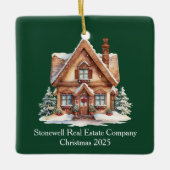 Custom Green Real Estate Business Kerstmis Keramisch Ornament (Voorkant)