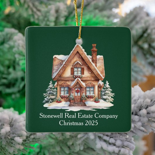 Custom Green Real Estate Business Kerstmis Keramisch Ornament