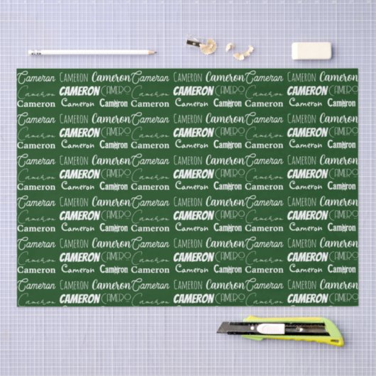 Custom Green Typography Name Collage Christmas Tissuepapier (Craft)