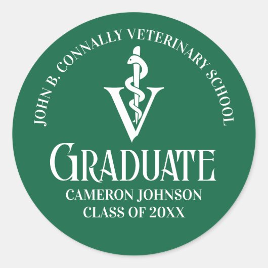 Custom Green Veterinaire School Graduation Party Ronde Sticker (Voorkant)