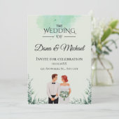 Custom green watercolor flowy wedding kaart (Staand voorkant)