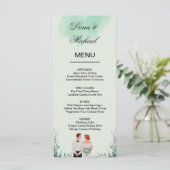 Custom green watercolor flowy wedding menu (Staand voorkant)