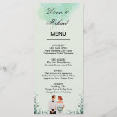 Custom green watercolor flowy wedding menu (Voorkant)