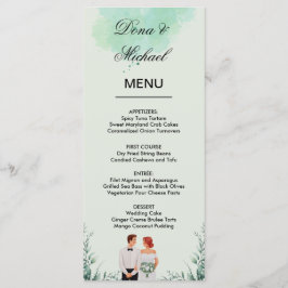 Custom green watercolor flowy wedding menu