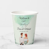 Custom green watercolor flowy wedding papieren bekers (Voorkant)