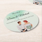 Custom green watercolor flowy wedding ronde kartonnen onderzetter (Gebogen)