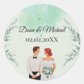 Custom green watercolor flowy wedding ronde sticker (Voorkant)