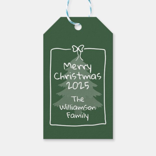 Custom Green Whimsical Doodle Christmas  Cadeaulabel (Voorkant)