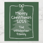 Custom Green Whimsical Doodle Christmas  Wijn Etiket (Enkel label)