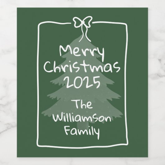 Custom Green Whimsical Doodle Christmas Wijn Etiket (Enkel label)