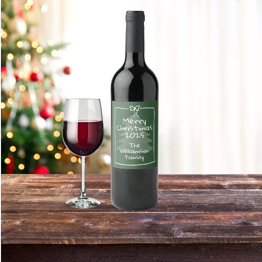 Custom Green Whimsical Doodle Christmas  Wijn Etiket