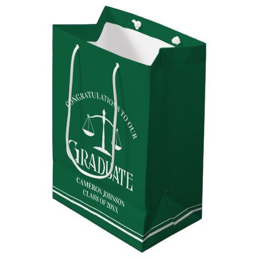 Custom Green White Law School Afstudeerfeest Medium Cadeauzakje (Voorkant Gekanteld)